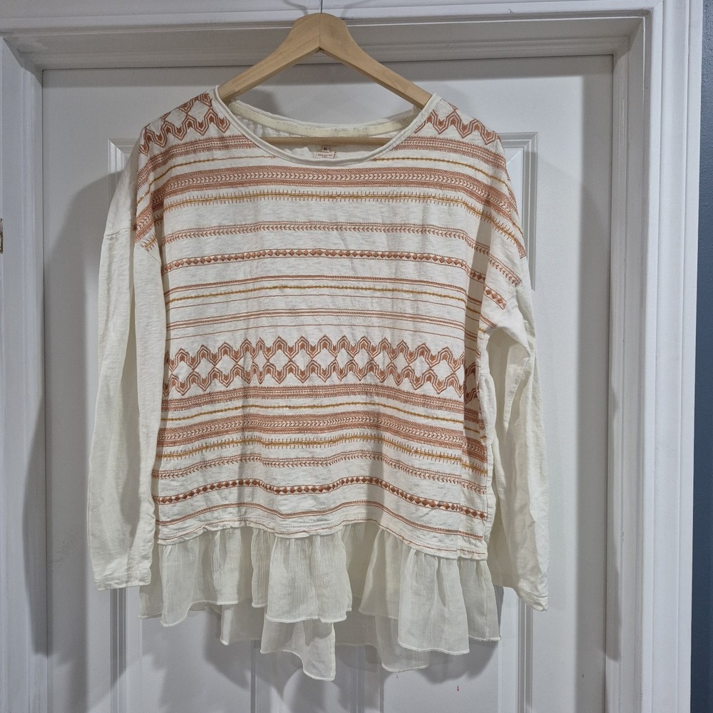 Sundance Top Embroidered Boho Long Sleeve Chiffon Southwestern Aztec